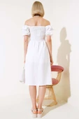 Kare Yaka Gipeli Elbise Ekru thumbnail 3