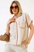Midye Dikişli Kısa Kol Gömlek Bej - 1