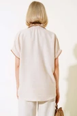 Midye Dikişli Kısa Kol Gömlek Bej - 3