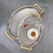 Schafer Ela 2 li Oval Çay Tepsisi-Platin02 - 1