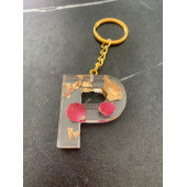 P Harfi Şeffaf Epoksi Gerçek Kurutulmuş Gül Yaprağı Gold Varak Halka Anahtarlık El Yapımı Hediyelik - 5