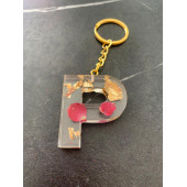 P Harfi Şeffaf Epoksi Gerçek Kurutulmuş Gül Yaprağı Gold Varak Halka Anahtarlık El Yapımı Hediyelik - 7