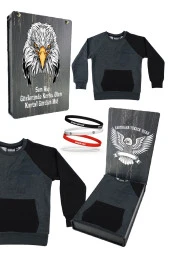 Beşiktaş Orijinal Lisanslı Kartal Baskılı Çocuk Sweat + Bileklik Set Hediyelik Ahşap Kutulu - 1
