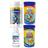 Amore Goldy Mix Granules 125 ml, Lotus Gold Red ve Natural 250 ml Japon Balığı Yemi, Vitamin Seti - 1