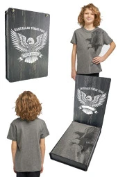 Beşiktaş Orijinal Kartal Baskılı Gri Çocuk T-shirt Hediyelik Ahşap Kutulu - 1