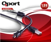 QPORT Q-USBKM1.5 1.5 METRE 5 PİN KAMERA USB 2.0 ŞARJ DATA KABLOSU 1,5M 5PİN MİNİ USB KABLO - 1
