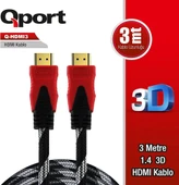 QPORT Q-HDMI3 3 METRE HDMI KABLO ALTIN UÇLU 3D Ver1.4 3M HDMI KABLO - 1