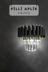 Birsen Aydınlatma Kablosuz Pilli Kristal Taşlı Modern Aplik Serisi - Yatak Odası - Salon - Hol - Mutfak - 1