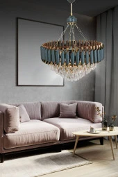 Birsen Aydınlatma Miva 55x55 Cm'Lik Kristal Taşlı Gold-Siyah Lüks Avize - Yatak Odası - Salon - Mutfak - Hol - 1