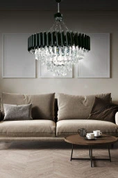Birsen Aydınlatma Mezun Siyah 55x55 Cm'Lik Modern Kristal Taşlı Lüks Avize - Yatak Odası - Salon - Mutfak - Hol - 1