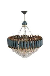 Birsen Aydınlatma Miva 55x55 Cm'Lik Kristal Taşlı Gold-Siyah Lüks Avize - Yatak Odası - Salon - Mutfak - Hol - 2