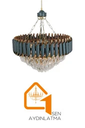 Birsen Aydınlatma Miva 55x55 Cm'Lik Kristal Taşlı Gold-Siyah Lüks Avize - Yatak Odası - Salon - Mutfak - Hol - 4