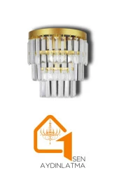 Birsen Aydınlatma Ziyafet 2'Li Gold Kristal Taşlı Lüks Aplik - Yatak Odası - Salon - Mutfak - Hol - Koridor - 4