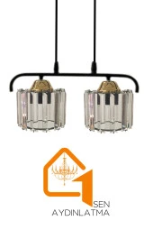 Birsen Aydınlatma Elmas 2'li Gold Kristal Taşlı Lüx Sarkıt Avize - Yatak Odası - Salon - Mutfak - Hol - 4