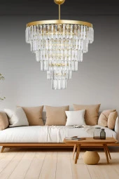Birsen Aydınlatma Nilsa Gold 50x50 Cm'Lik Kristal Taşlı Lüks Avize - Yatak Odası - Salon - Mutfak - Hol - 1