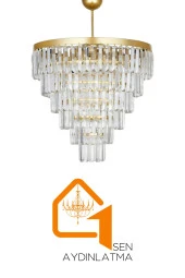 Birsen Aydınlatma Nilsa Gold 50x50 Cm'Lik Kristal Taşlı Lüks Avize - Yatak Odası - Salon - Mutfak - Hol - 4