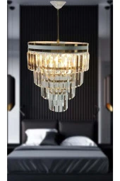 MATMAZEL AKSESUAR AVİZADE MATMAZEL AKSESUAR  ŞERİTLİ BEYAZ GOLD 30 CM LİK KRİSTAL TAŞLI LÜKS AVİZE - 1