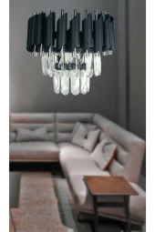 MATMAZEL AKSESUAR Siyah Avizade 30 Cm Lik Kristal Taşlı Lüks Duvar Apliği 30 Salon / Oturma Odası 1 Taşlı E27 20 -34 - 2