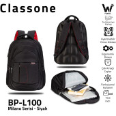 Classone Milano BP-L100-PRO Su Geçirmez Kumaş,Su Geçirmez Fermuar Notebook,Laptop, Sırt Çantası -Siyah - 2