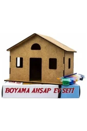 Klasik Ev Boyama Seti Ahşap 1 Paket Mdf Ev Maketi Akrilik Boya ve Resim Fırçası - 1