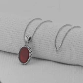 Kırmızı Akik Taşlı Oval 925 Ayar Erkek Gümüş Kolye thumbnail 2