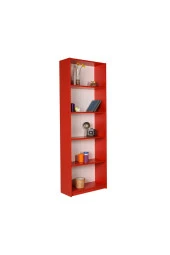 Modern 5 Raflı Kitaplık - Kırmızı 64x182x26 cm (GxYxD) - 1