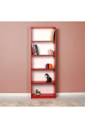 Modern 5 Raflı Kitaplık - Kırmızı 64x182x26 cm (GxYxD) - 5