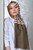 Afvente Çizgili Desen Altın Sarısı Pamuk Şal - 3