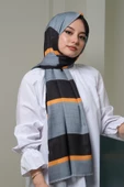 Afvente Çizgili Desen Gri Pamuk Şal - 2