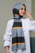 Afvente Çizgili Desen Gri Pamuk Şal - 3