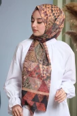 Afvente Paisley Desen Kahverengi Pamuk Şal thumbnail 4