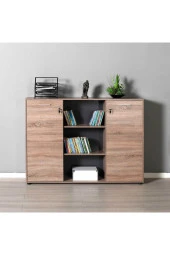 Newyork 3 Raflı 2 Kilitli Kapaklı Kitaplık-Latte 150x110x34 cm (GxYxD) thumbnail 1