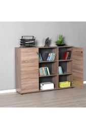 Newyork 3 Raflı 2 Kilitli Kapaklı Kitaplık-Latte 150x110x34 cm (GxYxD) thumbnail 2
