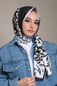 Afvente Barok Desen Siyah - Beyaz Pamuk Şal - 1