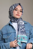 Afvente Paisley Desen Lacivert Pamuk Şal - 4