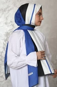 Afvente Zebra Desen Mavi Pamuk Şal - 1