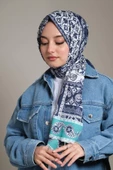 Afvente Paisley Desen Lacivert Pamuk Şal - 1