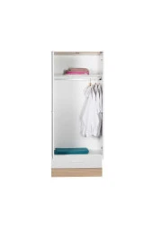 Base 2 Kapaklı Tek Çekmeceli Gardırop-İtalyan Meşe-Mat Beyaz 80x198x52 cm (GxYxD) - 4