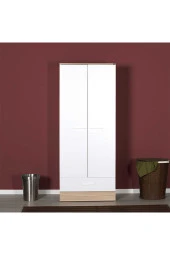 Base 2 Kapaklı Tek Çekmeceli Gardırop-İtalyan Meşe-Mat Beyaz 80x198x52 cm (GxYxD) - 5