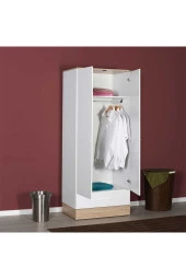 Base 2 Kapaklı Tek Çekmeceli Gardırop-İtalyan Meşe-Mat Beyaz 80x198x52 cm (GxYxD) - 6