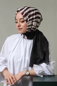 Afvente Çizgili Desen Siyah - Beyaz Pamuk Şal thumbnail 3