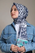 Afvente Paisley Desen Lacivert Pamuk Şal - 2