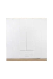 Base 6 Kapaklı 2 Çekmeceli Gardırop-İtalyan Meşe-Mat Beyaz 206x224x52 cm (GxYxD) - 1