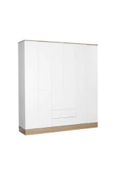 Base 6 Kapaklı 2 Çekmeceli Gardırop-İtalyan Meşe-Mat Beyaz 206x224x52 cm (GxYxD) - 2