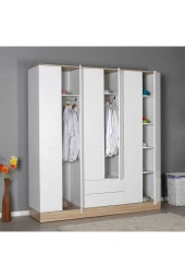 Base 6 Kapaklı 2 Çekmeceli Gardırop-İtalyan Meşe-Mat Beyaz 206x224x52 cm (GxYxD) - 6