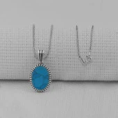 Turkuaz Taşlı Oval 925 Ayar Erkek Gümüş Kolye thumbnail 1