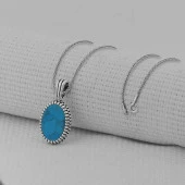 Turkuaz Taşlı Oval 925 Ayar Erkek Gümüş Kolye thumbnail 2