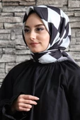 Afvente Kareli Desen Siyah - Beyaz Pamuk Eşarp thumbnail 1
