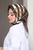 Afvente Ekose Desen Kahverengi Pamuk Eşarp thumbnail 3