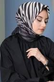 Afvente Zebra Desen Siyah Pamuk Eşarp thumbnail 4